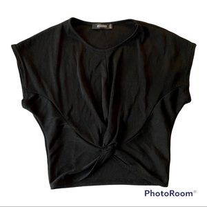 Missguided black short sleeve front twist crop top